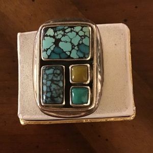 Unisex Handmade Silver and Turquoise large ring.